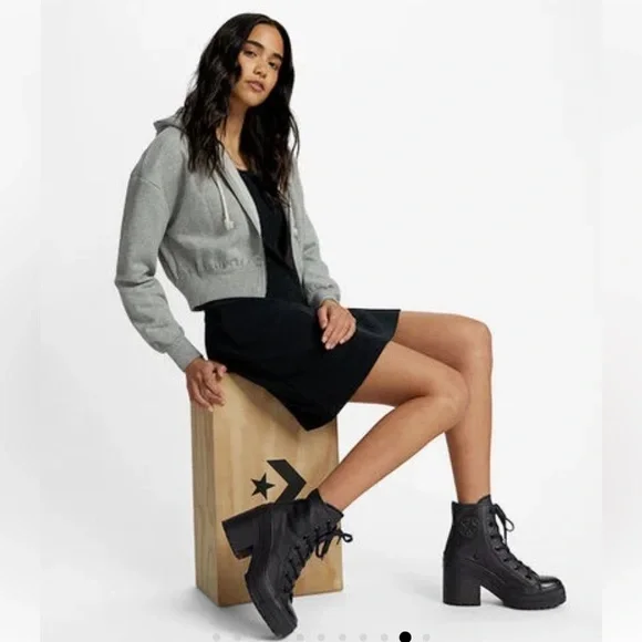 Converse | Chuck 70 De Luxe Heel Black Leather Platform Chunky Sz 7 A06145C - Picture 4 of 16